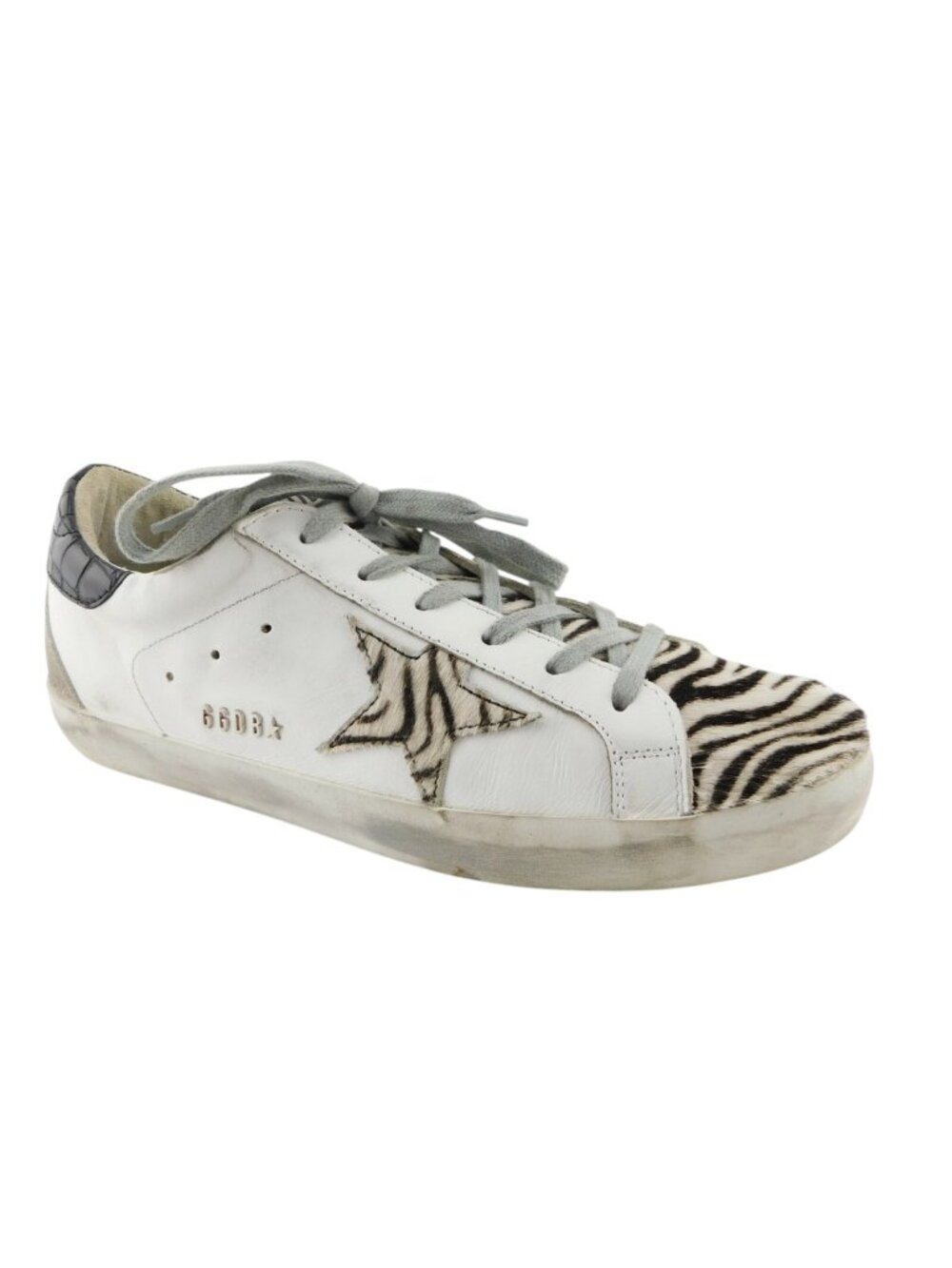 GOLDEN GOOSE SUPERSTAR Zebra Calf Hair Distressed White Leather Sneakers 41
